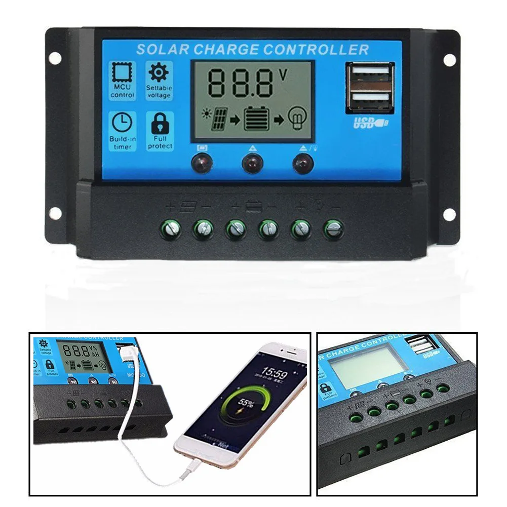 2000W Off-Grid Solar Complete Kit Power 100A Controller,110V 220V Inverter&10AH 30AH LiFePO4 Battery for Home/RV/Camping