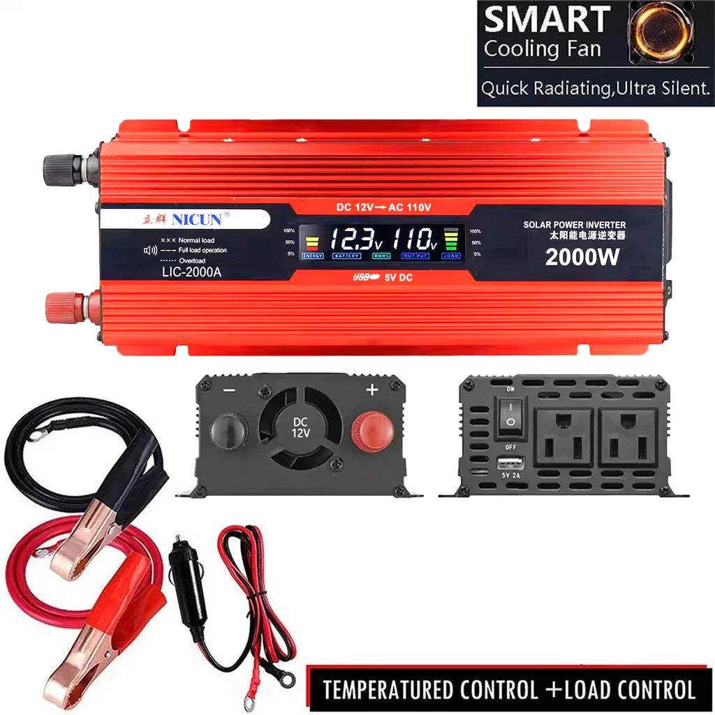 2000W Off-Grid Solar Complete Kit Power 100A Controller,110V 220V Inverter&10AH 30AH LiFePO4 Battery for Home/RV/Camping