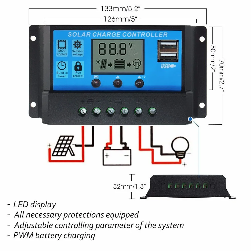 2000W Off-Grid Solar Complete Kit Power 100A Controller,110V 220V Inverter&10AH 30AH LiFePO4 Battery for Home/RV/Camping