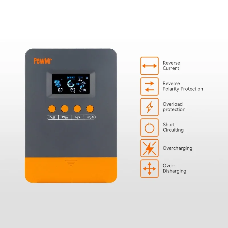 PowMr 45A 35A 25A MPPT Solar Charge Controller 12V&24V Auto 99.9% MPPT Tracking Efficiency 3 Stage Charging with LCD Display PV Overcurrent Short Circuit & Reverse Polarity Protection for RV Marine Off Grid Solar System