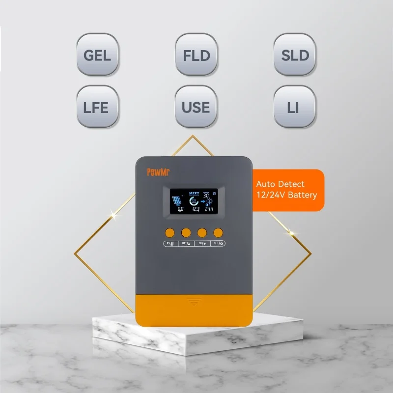 PowMr 45A 35A 25A MPPT Solar Charge Controller 12V&24V Auto 99.9% MPPT Tracking Efficiency 3 Stage Charging with LCD Display PV Overcurrent Short Circuit & Reverse Polarity Protection for RV Marine Off Grid Solar System