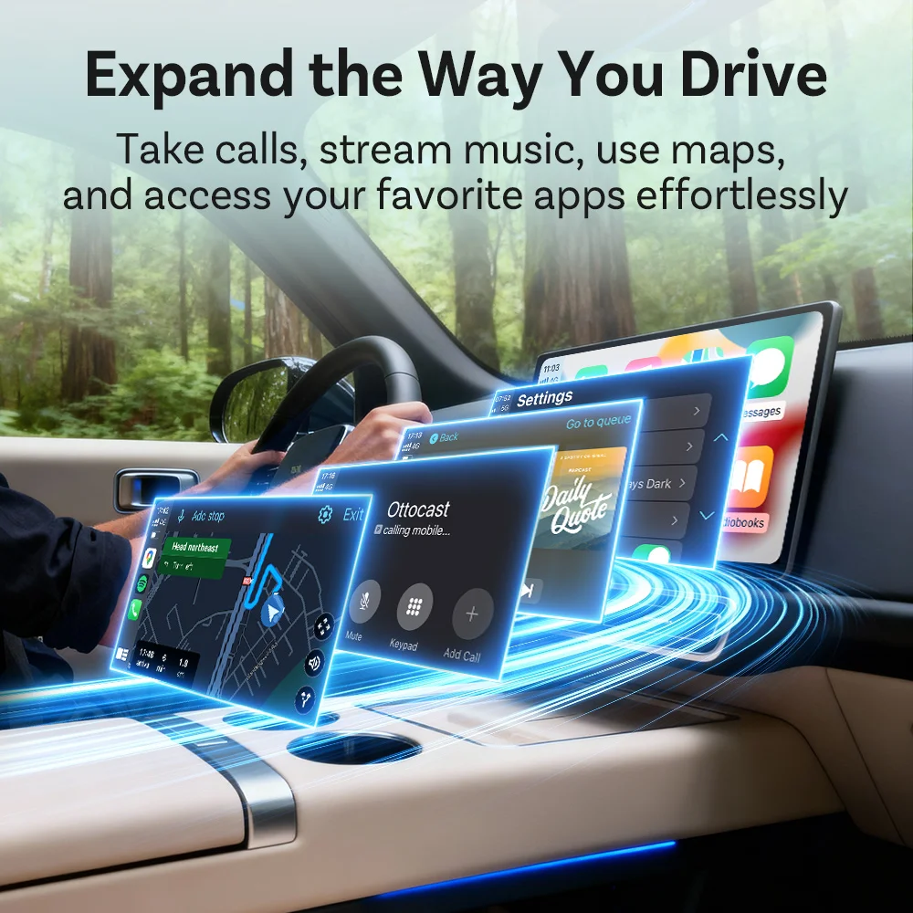 Ottocast Mini 2 Wireless Carplay Adapter Converter Mini CP AA Upgrade Device Wi-Fi6 BT5.4 Dual Channel Plug&Play Smart Pairing