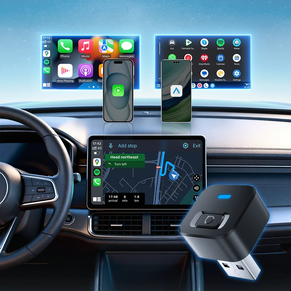 Ottocast Mini 2 Wireless Carplay Adapter Converter Mini CP AA Upgrade Device Wi-Fi6 BT5.4 Dual Channel Plug&Play Smart Pairing