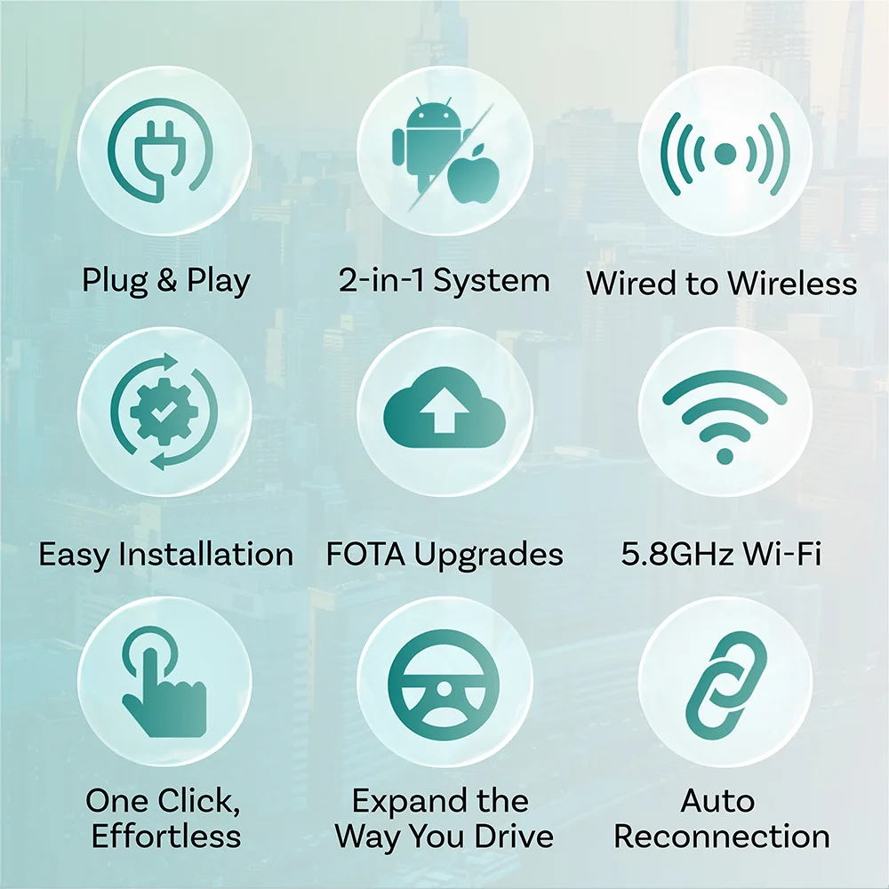 Ottocast Mini 2 Wireless Carplay Adapter Converter Mini CP AA Upgrade Device Wi-Fi6 BT5.4 Dual Channel Plug&Play Smart Pairing