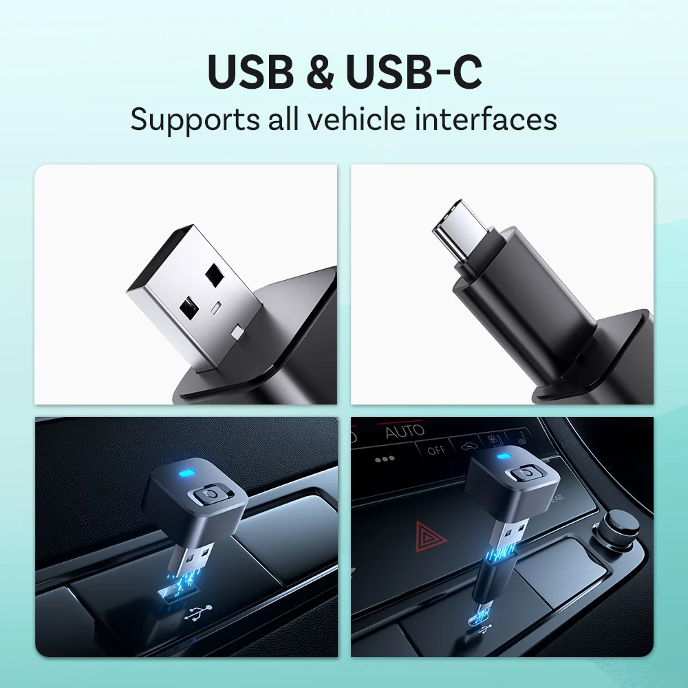 Ottocast Mini 2 Wireless Carplay Adapter Converter Mini CP AA Upgrade Device Wi-Fi6 BT5.4 Dual Channel Plug&Play Smart Pairing