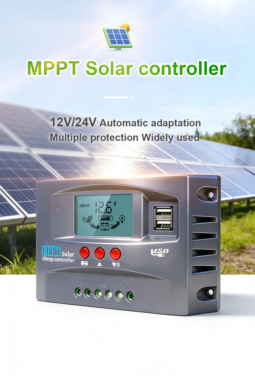 MPPT Solar Charge Controller regulator 12V,24V Auto 30 40 50 60 80 100A Compatible with Lead-Acid, Lithium and LiFePO4 Batteries