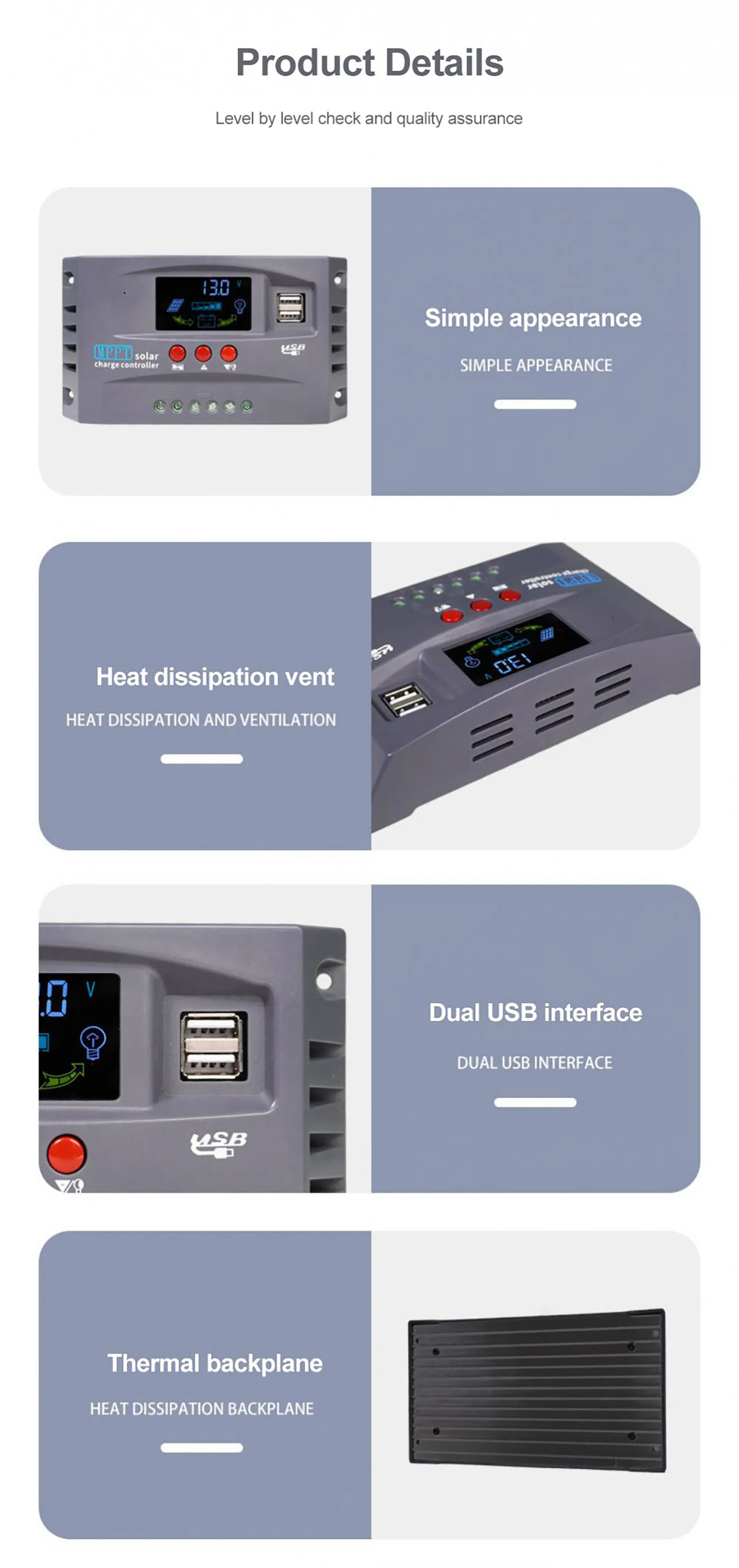 MPPT Solar Charge Controller regulator 12V,24V Auto 30 40 50 60 80 100A Compatible with Lead-Acid, Lithium and LiFePO4 Batteries