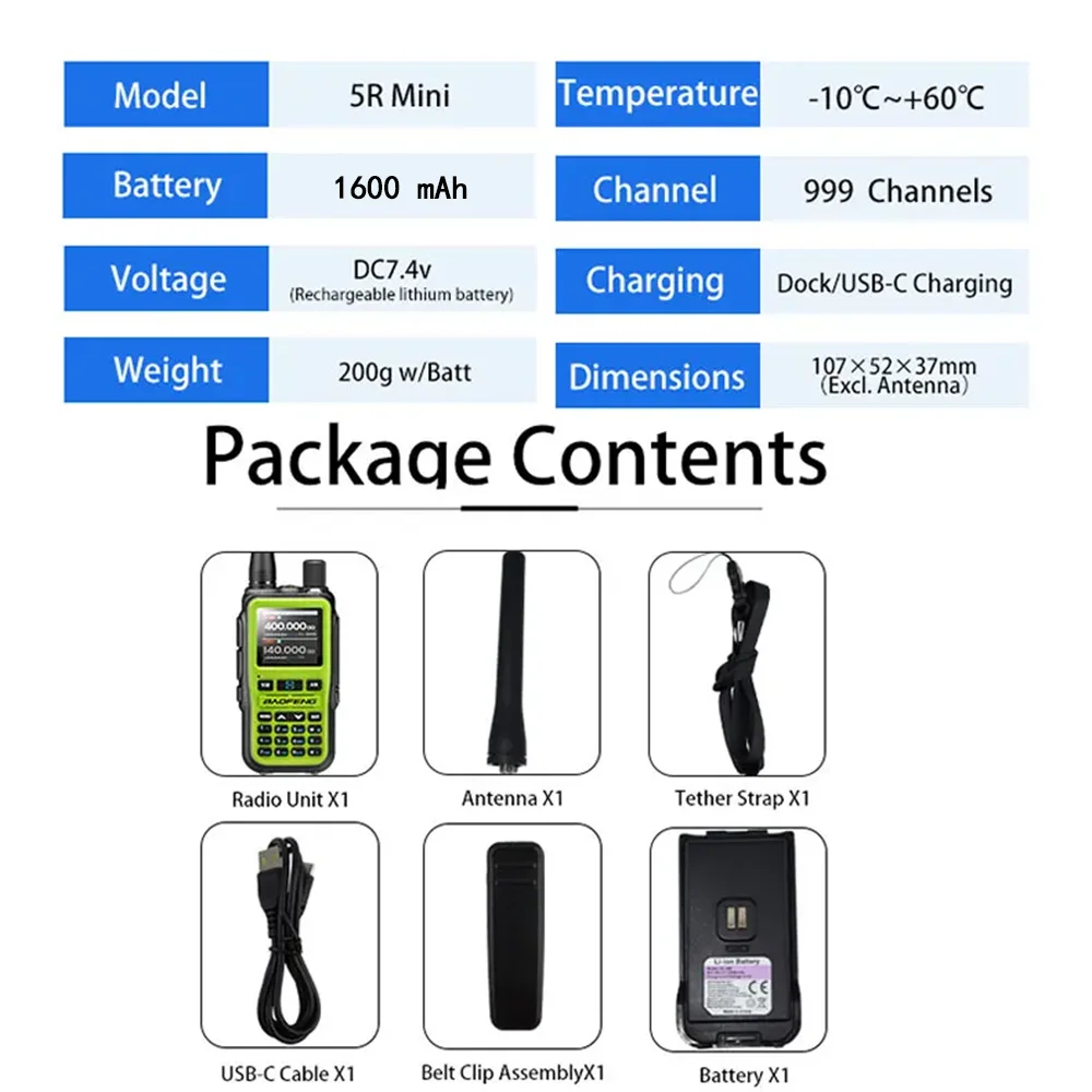 2 Pack BAOFENG UV-5R Mini Dual Band Two-Way Radio (5W/999CH) - Bluetooth APP Programming, NOAA Alert, Type-C Fast Charging