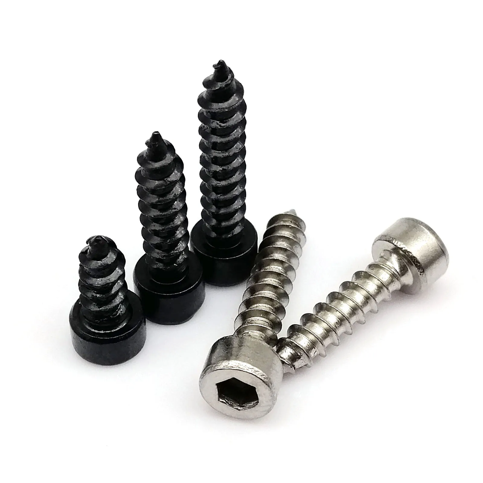 HZYUEGOU M2 M2.6 M3 M3.5 M4 M5 M6 304 Stainless Steel Black Carbon Steel Allen Hexagon Socket Cap Head Wood Self-tapping Screw