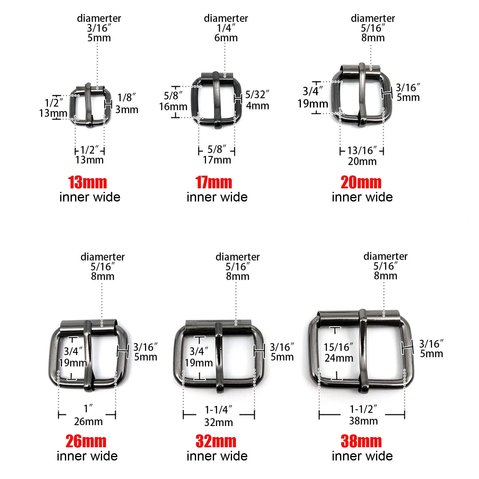 HZYUEGOU 5X High Quality Thickened Leather Hand Bag Backpack Strap Belt Dog Collar Chain Rectangle Ring Adjust Roller Pin Buckle