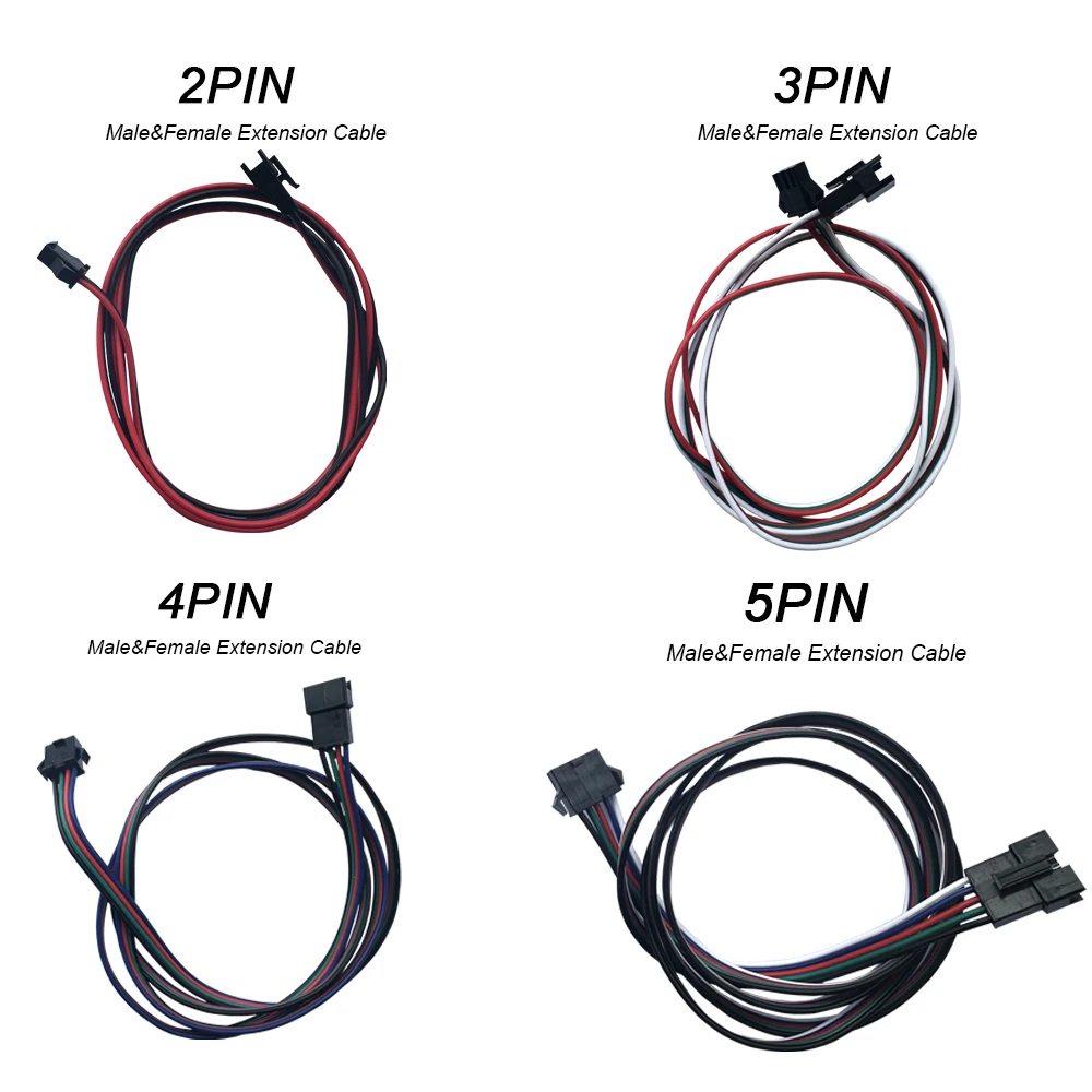 0.5m 1m 2m Male Female Extension Cable 2Pin 3Pin 4Pin 5Pin JST Wire Plug Connector Cable For WS2811 WS2812 RGBWW LED Strip Lig