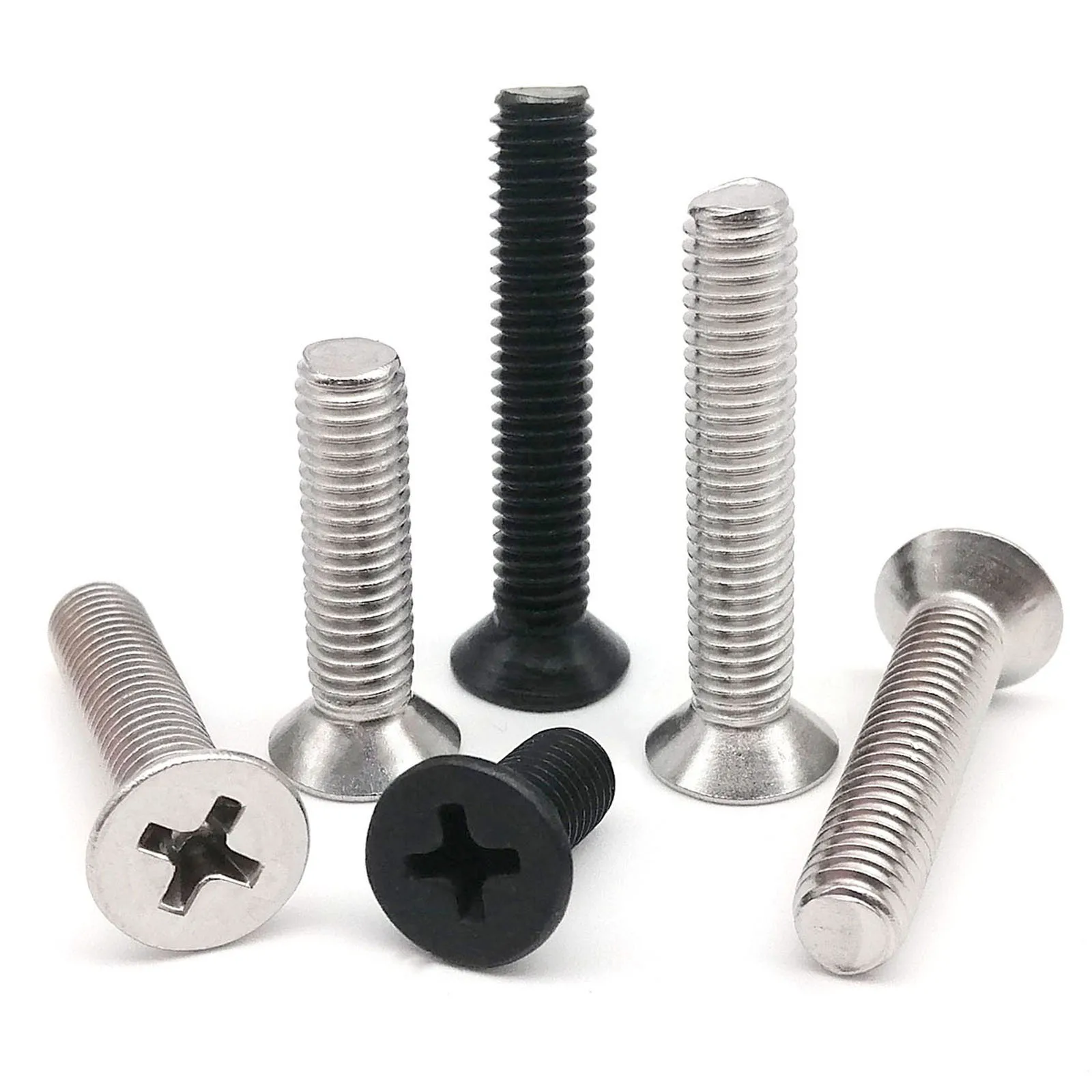 HZYUEGOU 50pcs M1.2 M1.4 M1.6 M2 M2.5 M3 M3.5 M4 Micro Small Black 304 Stainless Steel Phillips Flat Countersunk Head Screw Bolt