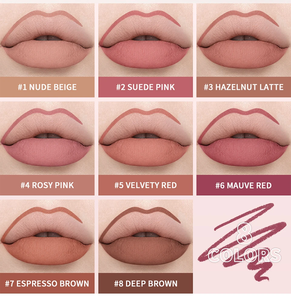 Cream Lip Liner Long Lasting Wear Waterproof Sweat-resistant Fast-setting Rich Pigmented Color Smooth Matte Texture Lip Liner