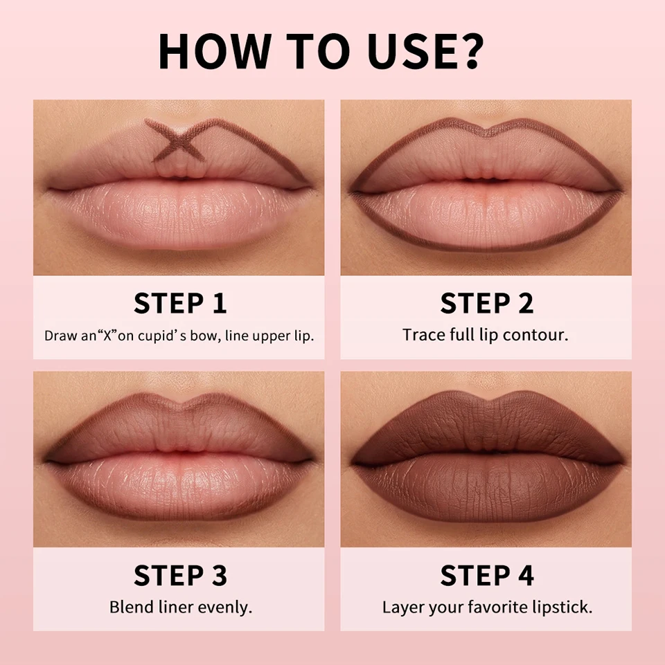 Cream Lip Liner Long Lasting Wear Waterproof Sweat-resistant Fast-setting Rich Pigmented Color Smooth Matte Texture Lip Liner