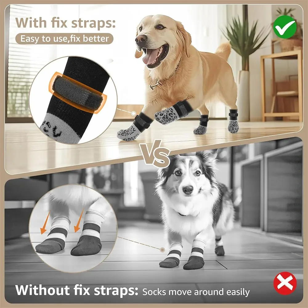 4pcs Dog Paw Protectors Anti-Slip Boots with Traction Control Adjustable Socks for Injured Paws Senior Dogs