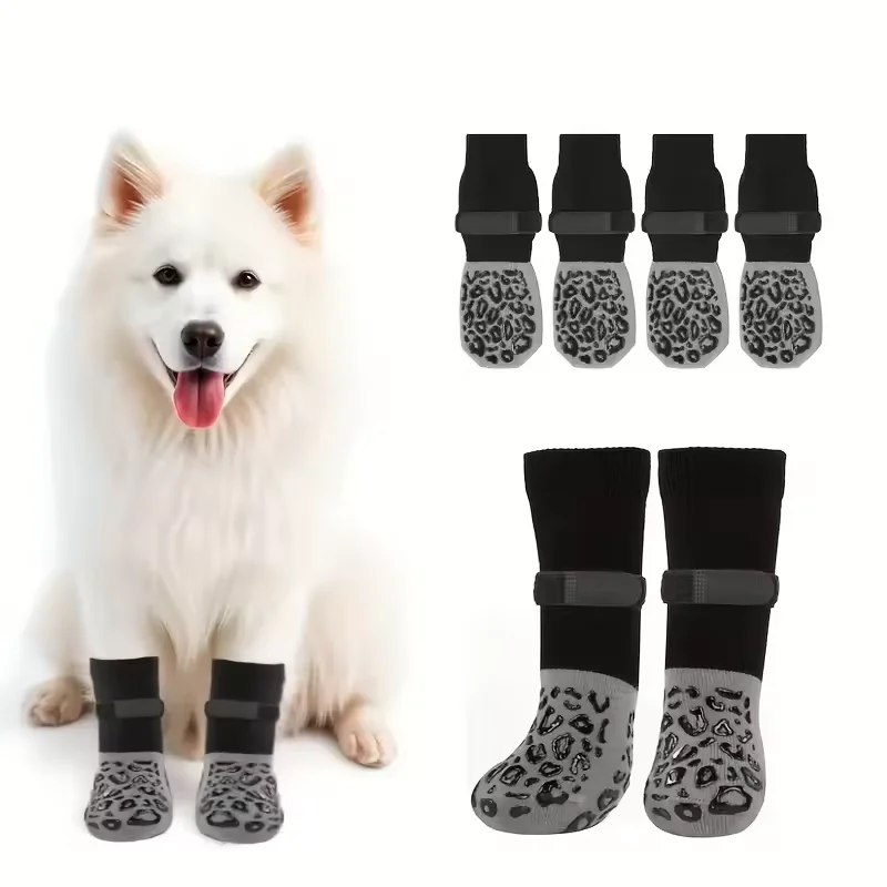 4pcs Dog Paw Protectors Anti-Slip Boots with Traction Control Adjustable Socks for Injured Paws Senior Dogs