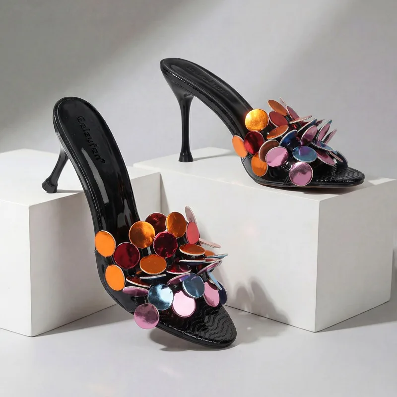 Novelty Designer Women Heels Slippers Open-toe Comfort Casual Vacation Slides Beach Shoes Fashion Brand Thin Heels Sandals