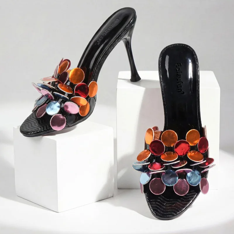 Novelty Designer Women Heels Slippers Open-toe Comfort Casual Vacation Slides Beach Shoes Fashion Brand Thin Heels Sandals