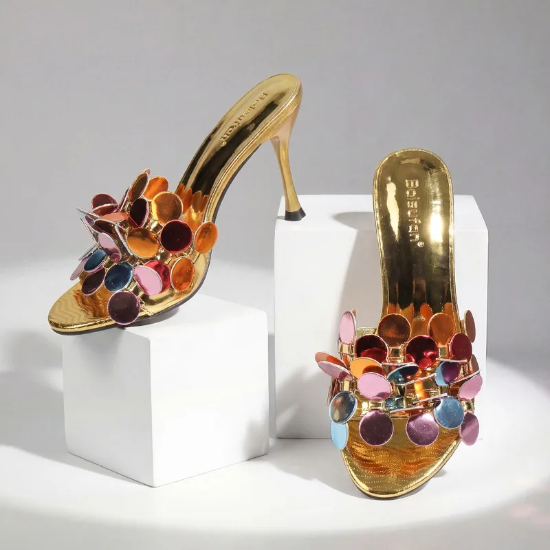 Novelty Designer Women Heels Slippers Open-toe Comfort Casual Vacation Slides Beach Shoes Fashion Brand Thin Heels Sandals