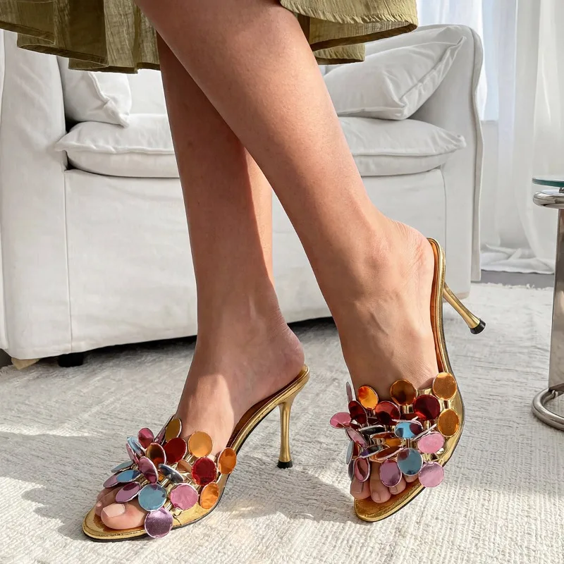 Novelty Designer Women Heels Slippers Open-toe Comfort Casual Vacation Slides Beach Shoes Fashion Brand Thin Heels Sandals