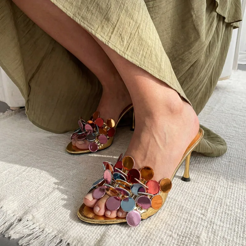 Novelty Designer Women Heels Slippers Open-toe Comfort Casual Vacation Slides Beach Shoes Fashion Brand Thin Heels Sandals