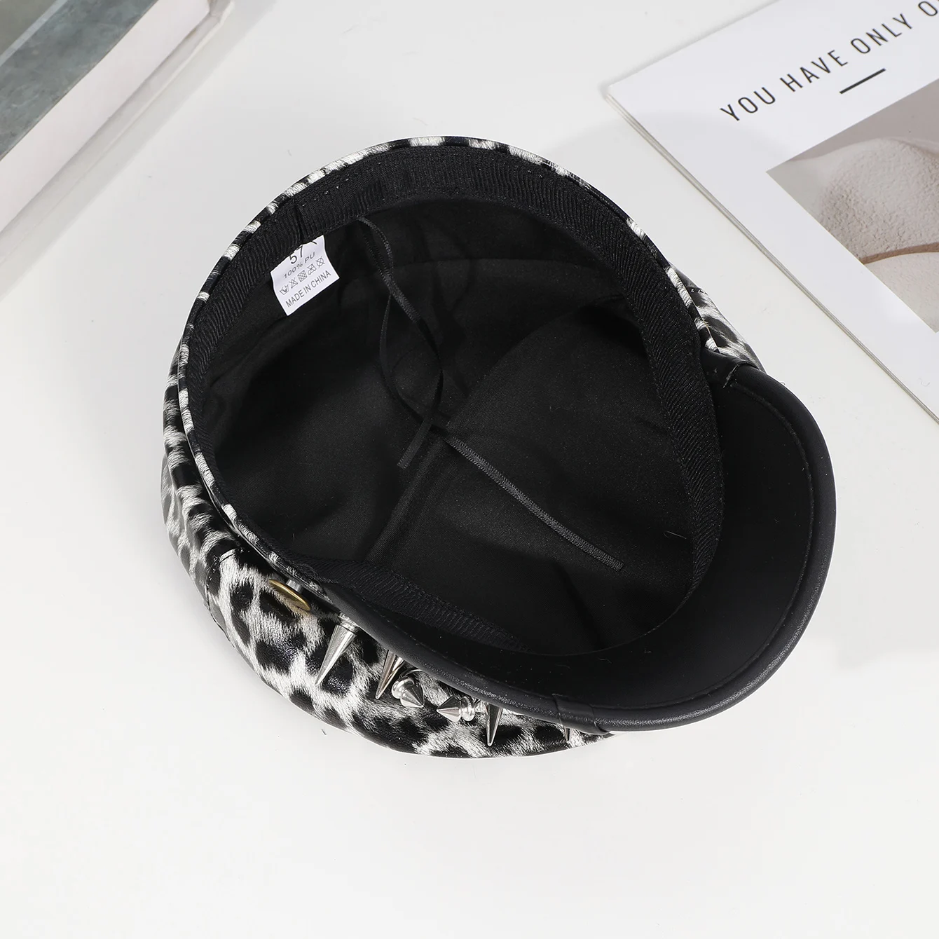 Sweet cool Spice Girl style riveted spider hoop PU leather newsboy hat Y2K fashion trend shopping face small beret
