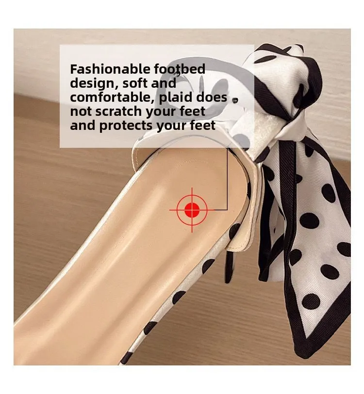 2026 Summer Sweet Polka-dot Bow Women's Sandals with Thick Heels and Open Toes and Non-slip Laces Plus Size Women's Shoes 35-42