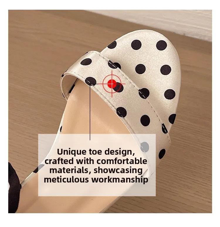 2026 Summer Sweet Polka-dot Bow Women's Sandals with Thick Heels and Open Toes and Non-slip Laces Plus Size Women's Shoes 35-42