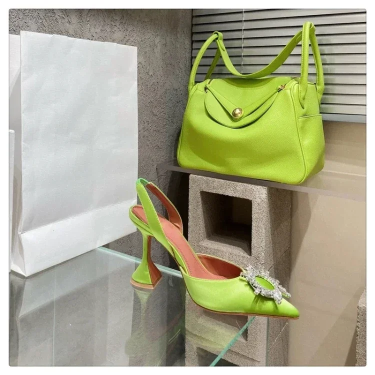 2024 New Silk Sunflower Crystal Diamond Buckle High Heels Horseshoe and Women's Sandals