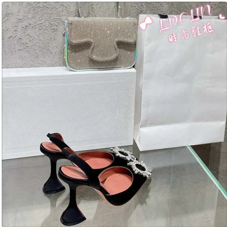 2024 New Silk Sunflower Crystal Diamond Buckle High Heels Horseshoe and Women's Sandals