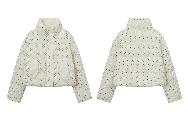 Women's Kawaii Polka Dot Down Cotton Jacket Korean Button Patchwork Corduroy Short Parkas Y2K Stand Collar Puffer Warm Jacket