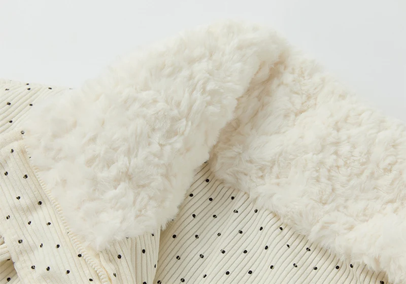 Women's Kawaii Polka Dot Down Cotton Jacket Korean Button Patchwork Corduroy Short Parkas Y2K Stand Collar Puffer Warm Jacket
