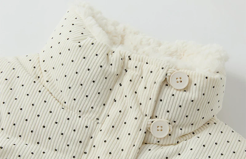 Women's Kawaii Polka Dot Down Cotton Jacket Korean Button Patchwork Corduroy Short Parkas Y2K Stand Collar Puffer Warm Jacket