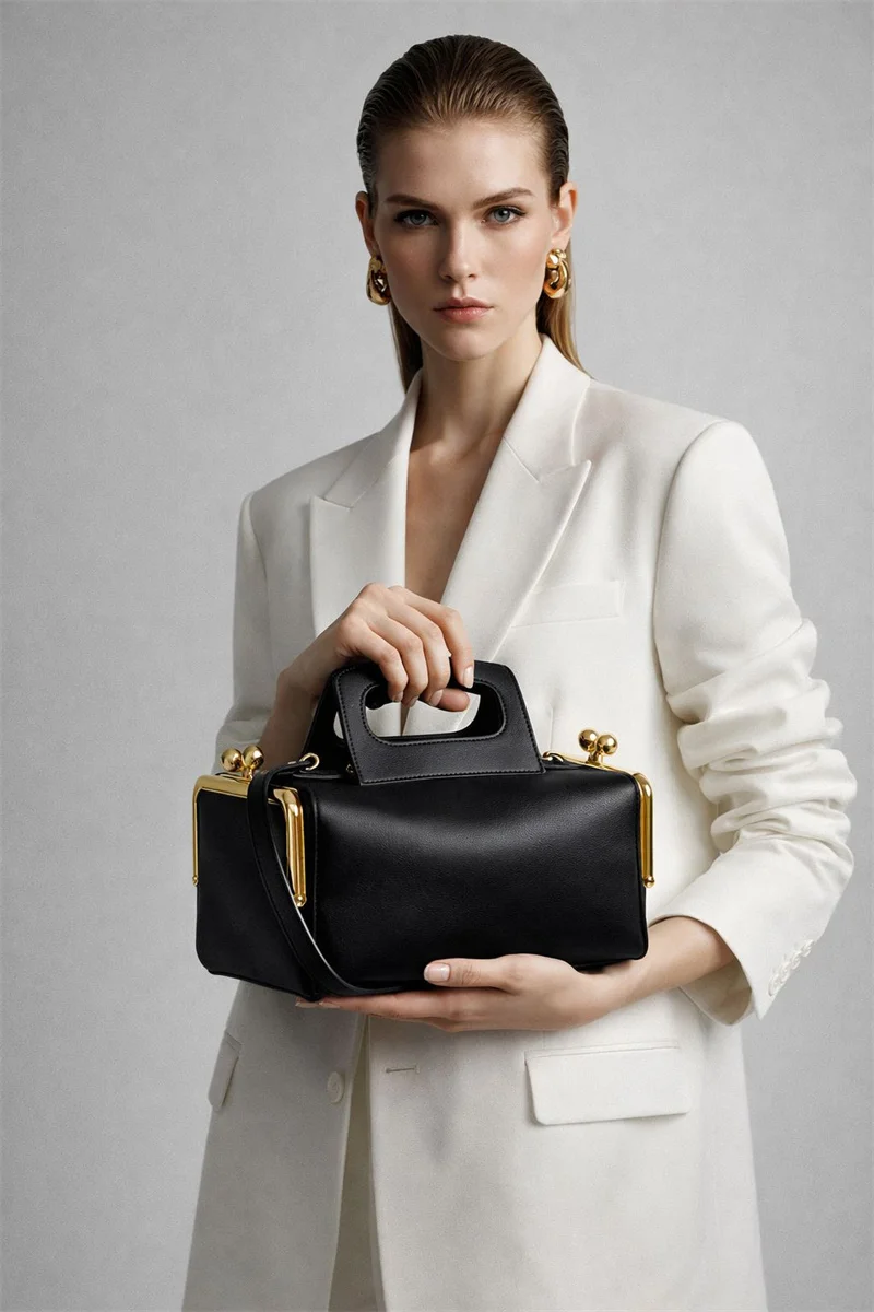 2027 New Women Underarm Shoulder Bag, Fashion Two Side Clamp Frame Kiss Lock Bag, Luxury Designer PU Leather Handbag Purse Ins