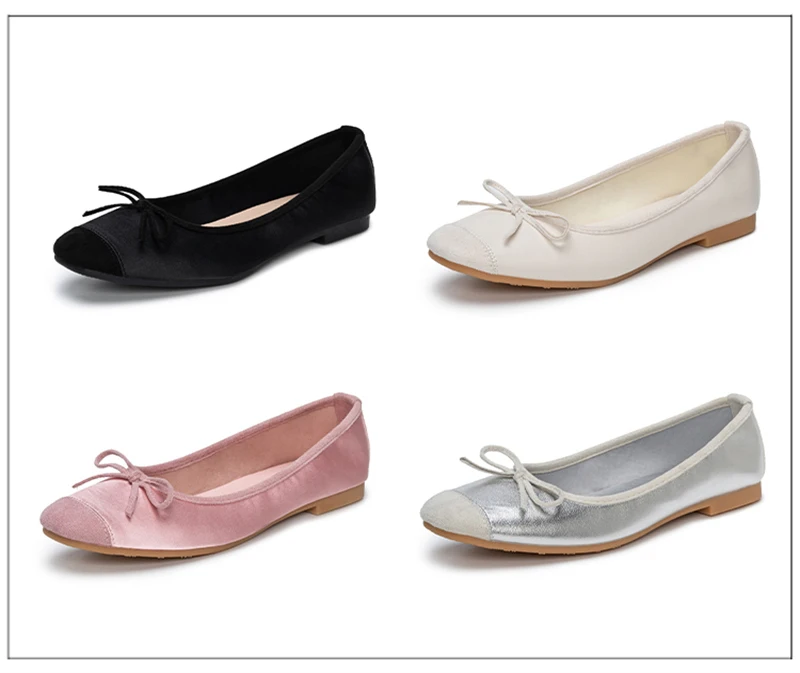 Breathable Silk Ballerinas Ballet Flats Women Summer Autumn Slip On Loafers Square Toe Bowknot Flat Casual Shoes