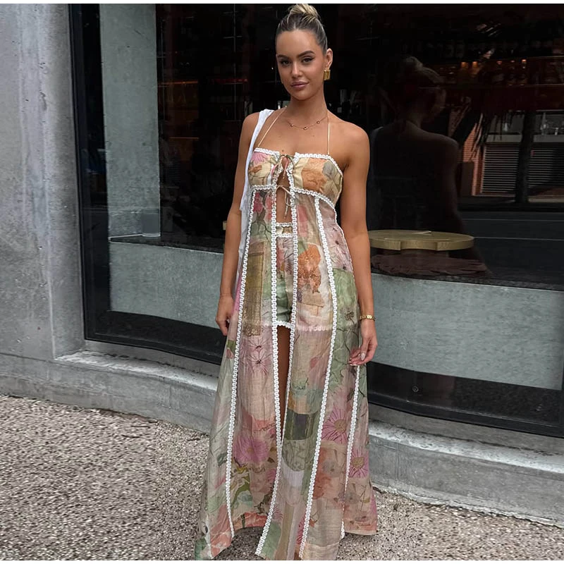 Printed Women's Two Piece Set Camisole Cardigan Top High Waist Lace Trim Shorts Stylish Two Piece Outfit Daily Fashion Wear 2026