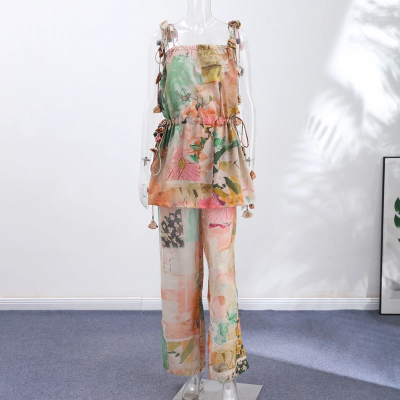 Printed Women's Two Piece Set Camisole Cardigan Top High Waist Lace Trim Shorts Stylish Two Piece Outfit Daily Fashion Wear 2026