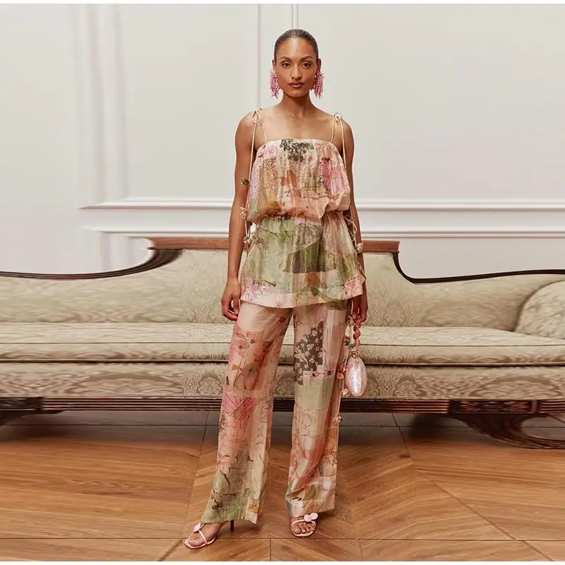 Printed Women's Two Piece Set Camisole Cardigan Top High Waist Lace Trim Shorts Stylish Two Piece Outfit Daily Fashion Wear 2026