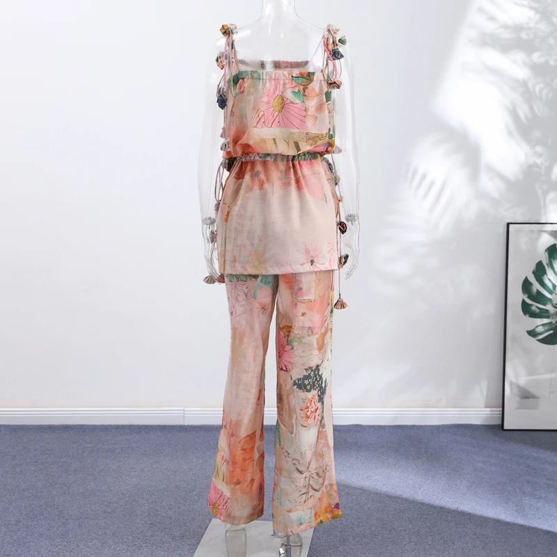 Printed Women's Two Piece Set Camisole Cardigan Top High Waist Lace Trim Shorts Stylish Two Piece Outfit Daily Fashion Wear 2026