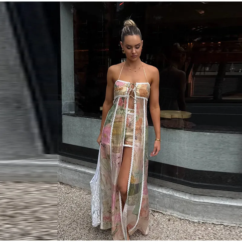 Printed Women's Two Piece Set Camisole Cardigan Top High Waist Lace Trim Shorts Stylish Two Piece Outfit Daily Fashion Wear 2026