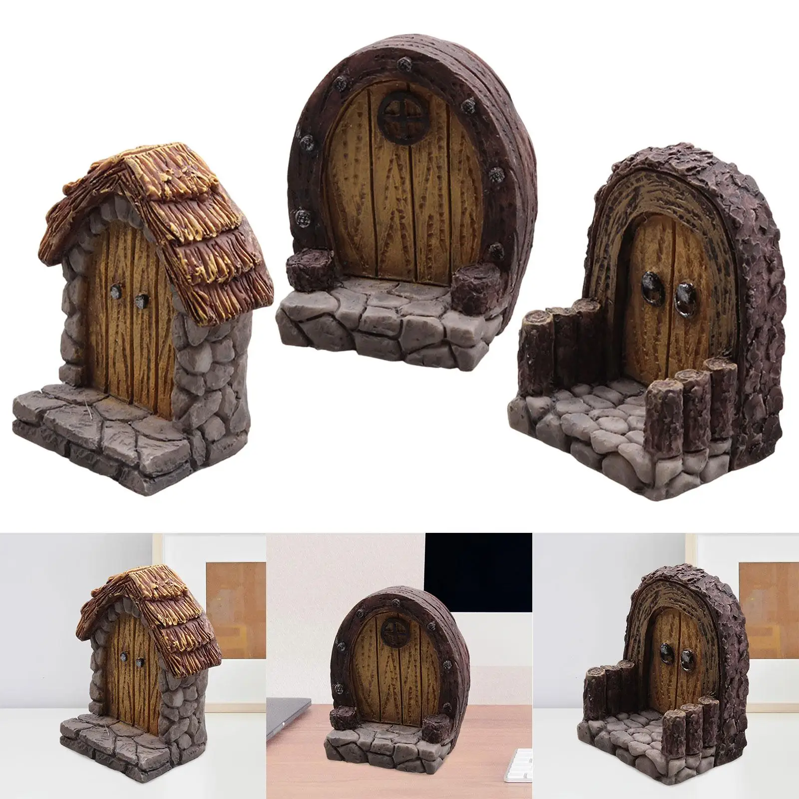 Miniature Garden Door Micro Landscape Lawn Ornament Garden Art Decorative Resin Mini Door Fairy Door for Living Room Lawn