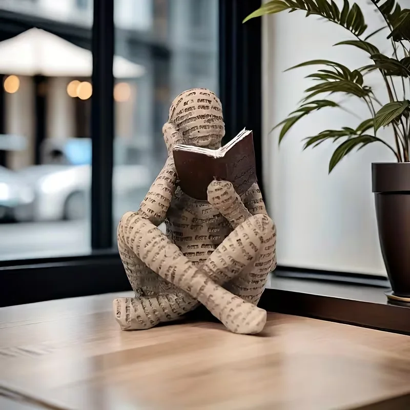 One Abstract Letter-Shaped Male Reading Figurine Statue - A Unique 'Reader' Sculpture, a Reading Figurine for Home Decoration