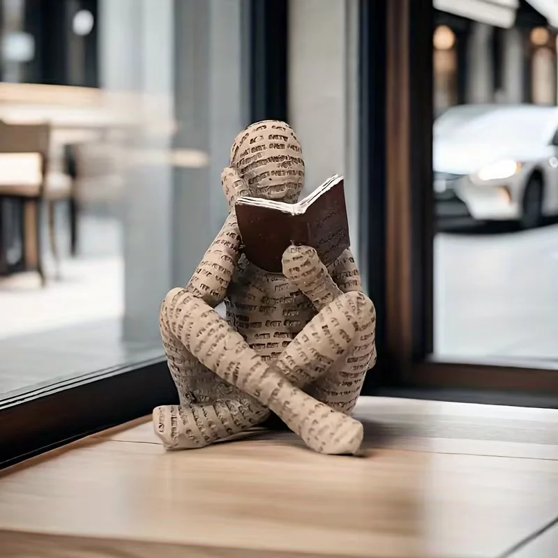 One Abstract Letter-Shaped Male Reading Figurine Statue - A Unique 'Reader' Sculpture, a Reading Figurine for Home Decoration