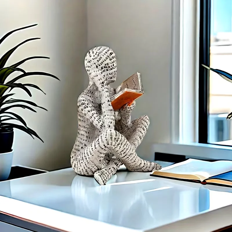 One Abstract Letter-Shaped Male Reading Figurine Statue - A Unique 'Reader' Sculpture, a Reading Figurine for Home Decoration