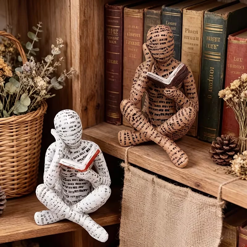 One Abstract Letter-Shaped Male Reading Figurine Statue - A Unique 'Reader' Sculpture, a Reading Figurine for Home Decoration