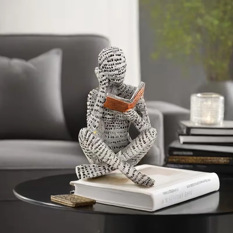 One Abstract Letter-Shaped Male Reading Figurine Statue - A Unique 'Reader' Sculpture, a Reading Figurine for Home Decoration