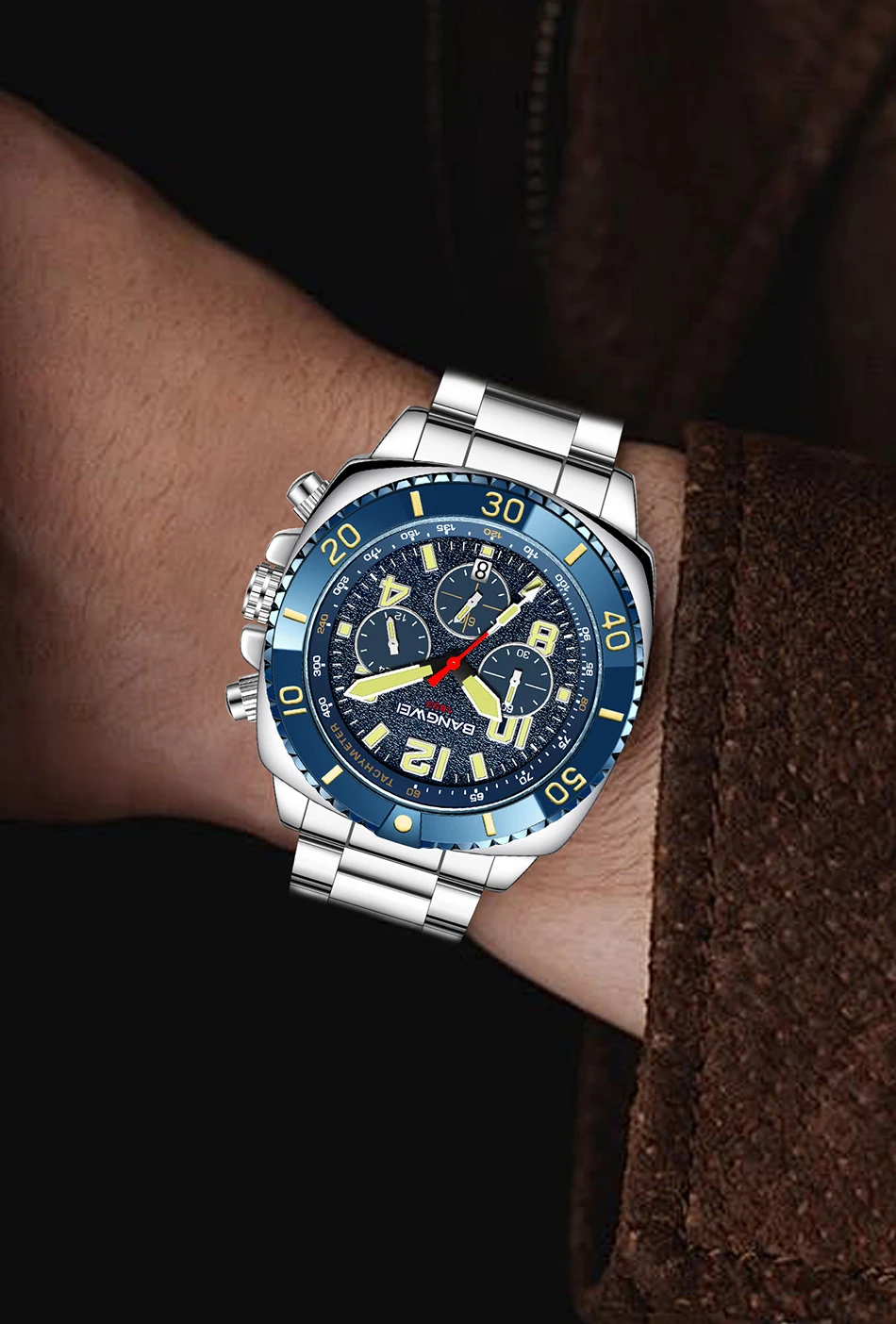 LIGE Brand BANGWEI Quartz Man Watch Digital Dial Fashion Business Luxury Auto Date Waterproof Luminous Stainless Casual Watches