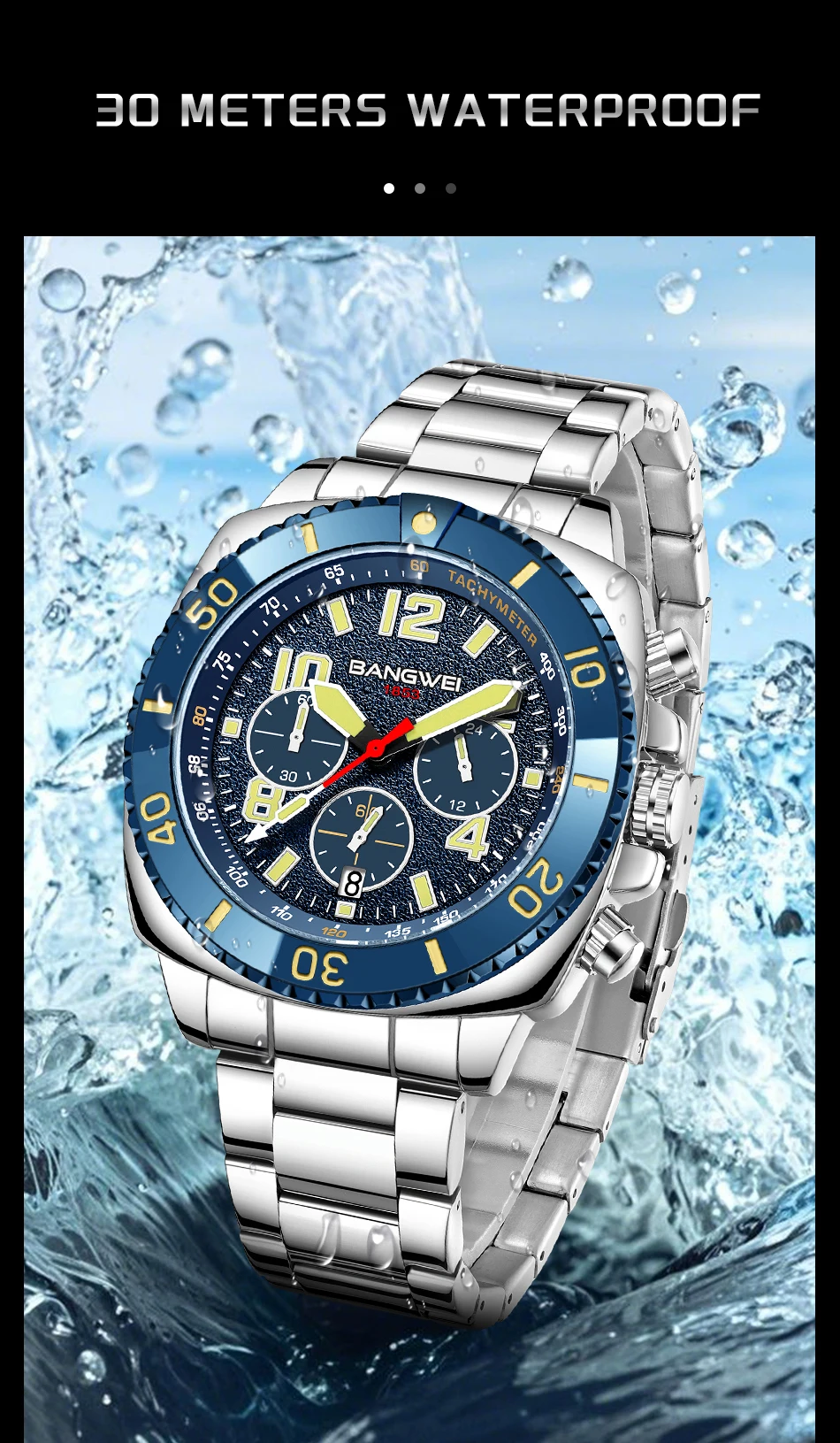 LIGE Brand BANGWEI Quartz Man Watch Digital Dial Fashion Business Luxury Auto Date Waterproof Luminous Stainless Casual Watches