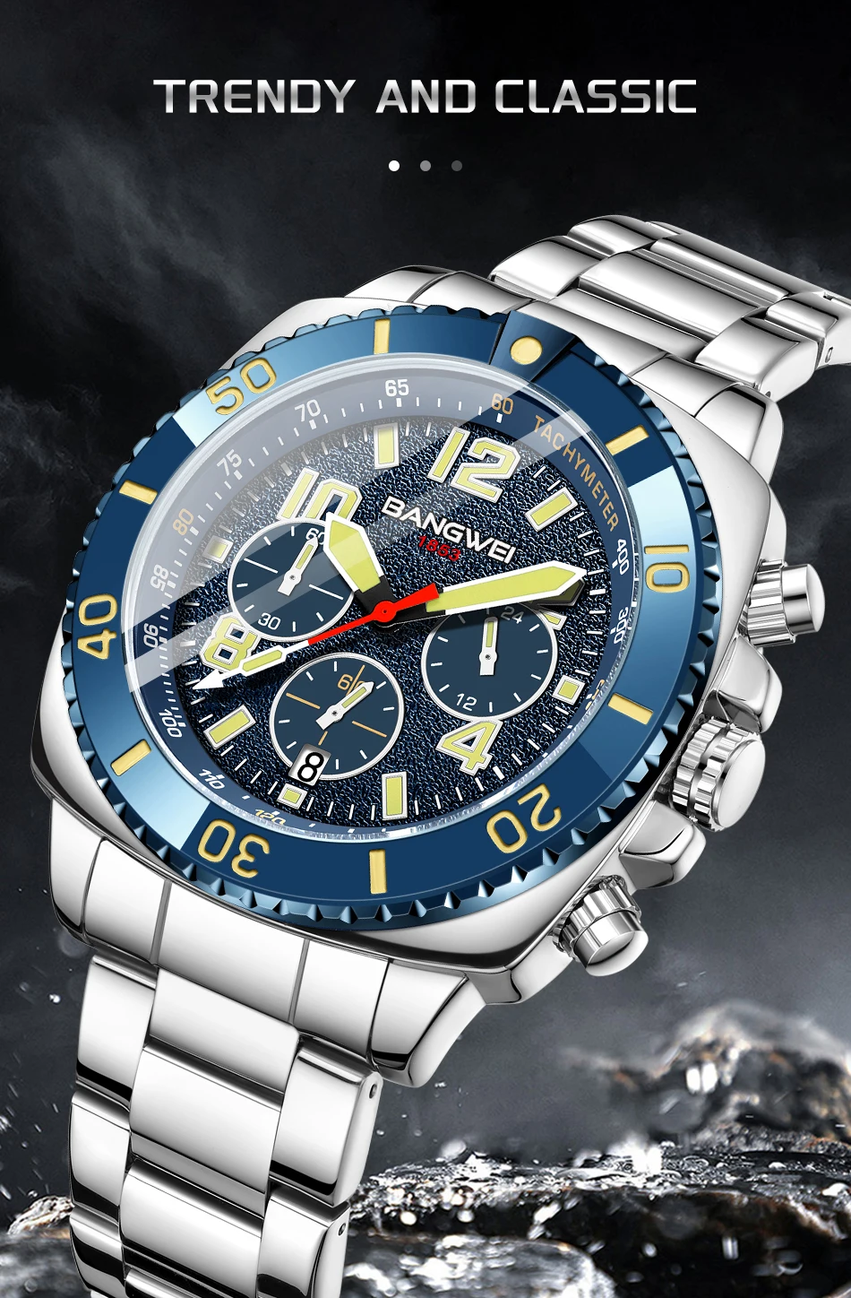 LIGE Brand BANGWEI Quartz Man Watch Digital Dial Fashion Business Luxury Auto Date Waterproof Luminous Stainless Casual Watches