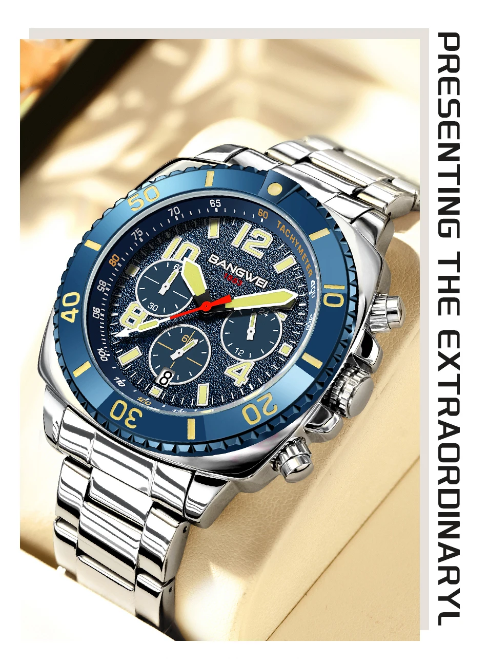LIGE Brand BANGWEI Quartz Man Watch Digital Dial Fashion Business Luxury Auto Date Waterproof Luminous Stainless Casual Watches